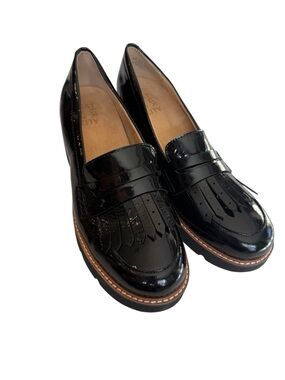 Naturalizer Darcy Black Patent Lug Sole Fringe Penny Loafers Platform 8 NWOB
